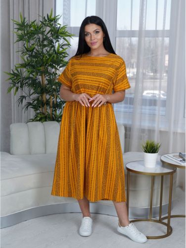 Изображение товара «Женское платье из кулирки «Анабель [горчица]» арт 85608» из магазина «Ивановский-Текстиль.РФ»