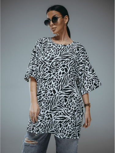 Изображение товара «Женская футболка из кашкорсе лапша «Энимал [зебра белая]» арт 87720» из магазина «Ивановский-Текстиль.РФ»