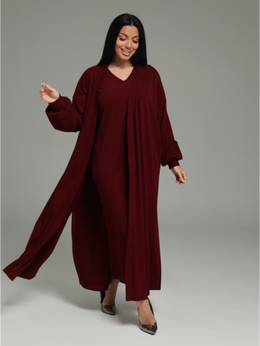 Изображение товара «Женский костюм (платье+кардиган) из кашемира лапши «Леди [бордо]» арт 87027» из магазина «Ивановский-Текстиль.РФ»