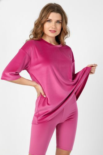 Изображение товара «Женский костюм (футболка+велосипедки) из стрейч-велюра «Пандора-3 [фуксия]» арт 86218» из магазина «Ивановский-Текстиль.РФ»