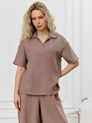 Изображение товара «Женская блузка из фактурного полотна «Женская ясмина-1 [какао]» арт 89877» из магазина «Ивановский-Текстиль.РФ»