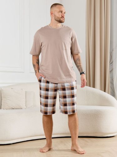 Изображение товара «Мужские шорты из кулирки «Тор-2 [клетка коричневая]» арт 86738» из магазина «Ивановский-Текстиль.РФ»