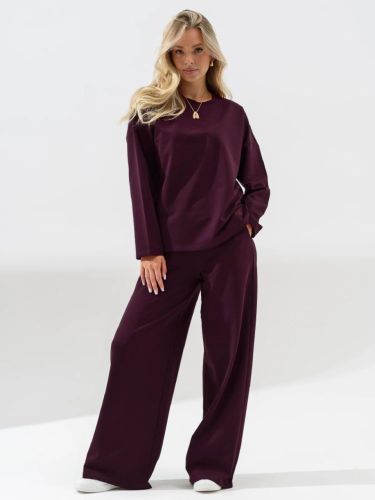 Изображение товара «Женский костюм (лонгслив+брюки) из футера с лайкрой «Палаццо 2370-фут (бордовый)» арт 86673» из магазина «Ивановский-Текстиль.РФ»