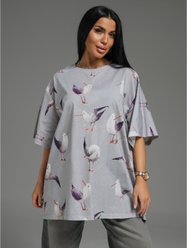 Изображение товара «Женская футболка из кулирки «Ирбис [чайки]» арт 83913» из магазина «Ивановский-Текстиль.РФ»