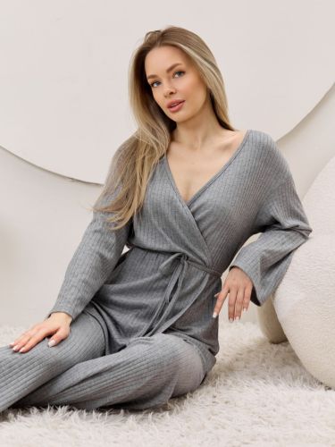 Изображение товара «Женский кардиган-кимоно из фактурного трикотажа «Эвила-1 [серый]» арт 87347» из магазина «Ивановский-Текстиль.РФ»