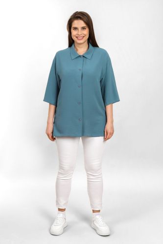Изображение товара «Женская блузка из льна-манго «Жаркий сезон-1 [петроль]» арт 84212» из магазина «Ивановский-Текстиль.РФ»