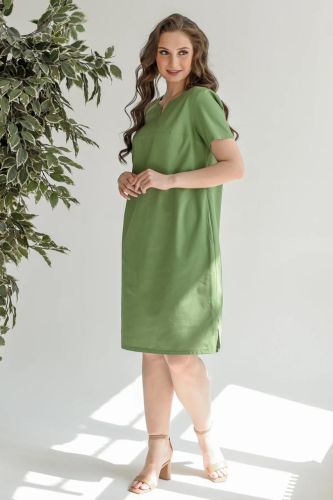Изображение товара «Посл размер Женское платье из полульна «Вологда 1929-П/л (зеленый)» арт 86481» из магазина «Ивановский-Текстиль.РФ»