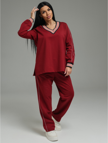 Изображение товара «Женский костюм (свитшот+брюки) из футера с лайкрой пенье «Акцент [бордо]» арт 88673» из магазина «Ивановский-Текстиль.РФ»