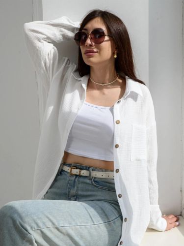 Изображение товара «Женская рубашка из муслина «Муслин 2315-Мус (белый)» арт 83697» из магазина «Ивановский-Текстиль.РФ»