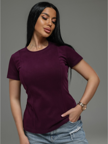 Изображение товара «Женская футболка из кулирки с лайкрой пенье фирча «Мода [сливовый]» арт 89963» из магазина «Ивановский-Текстиль.РФ»