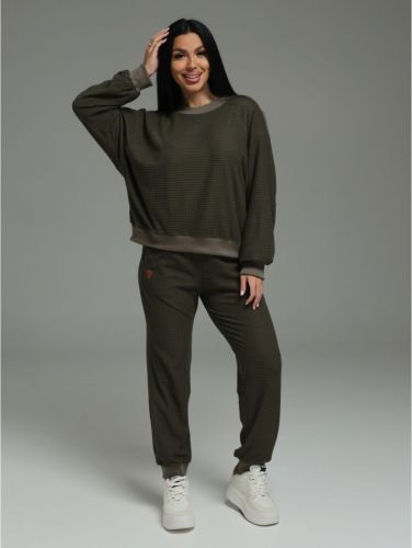 Изображение товара «Женский костюм (свитшот+брюки) из трикотажа клетки «Калипсо [хаки]» арт 88325» из магазина «Ивановский-Текстиль.РФ»